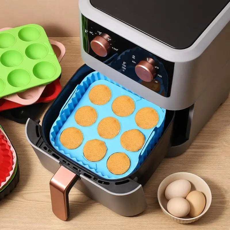 Square Silicone Air Fryer Liners & Cupcake Molds – 2-Pack Silicone Baking Molds Qme