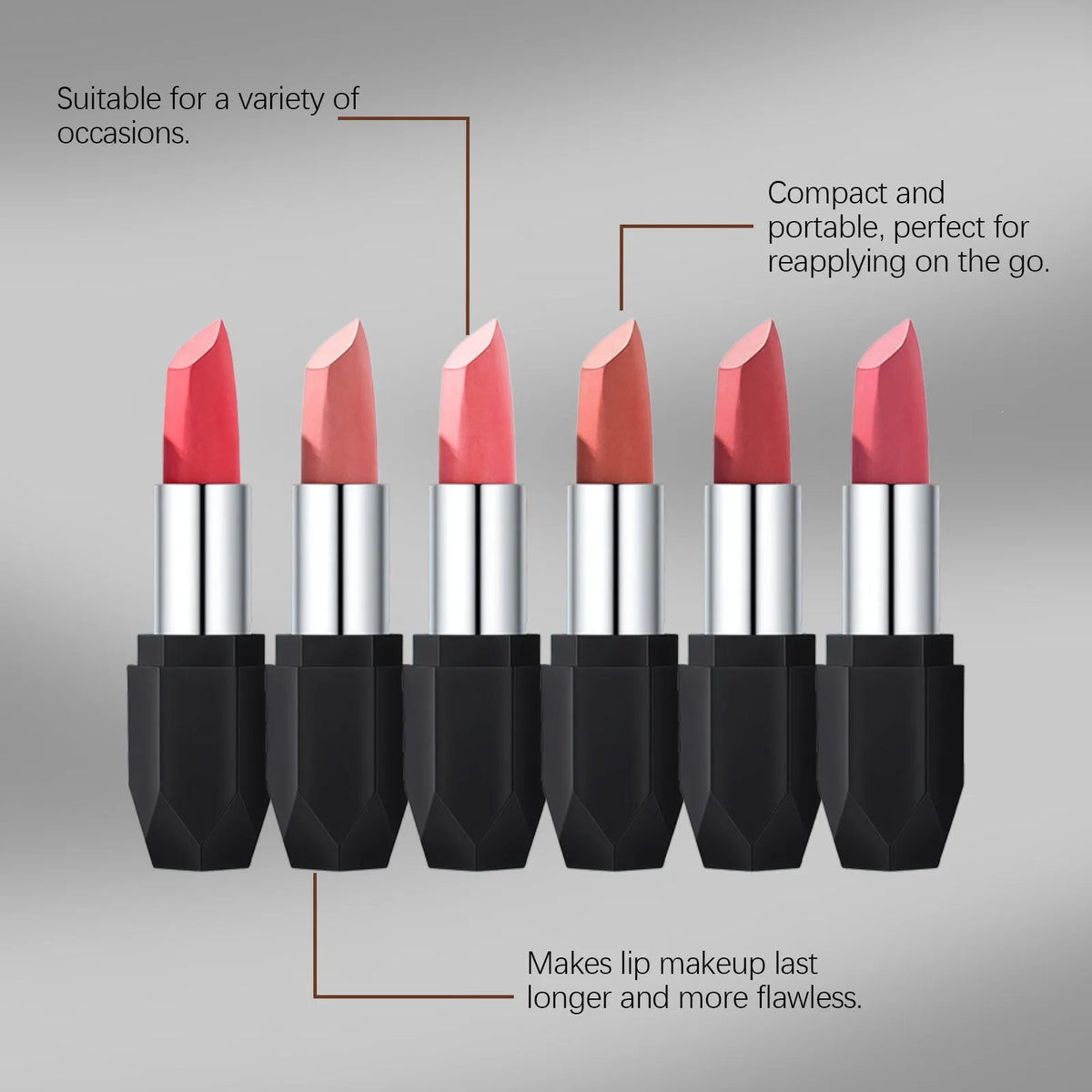 Zephoco Crystal Diamond Matte Lipstick – 6 Long-Wear Shades Matte Lipstick Qst