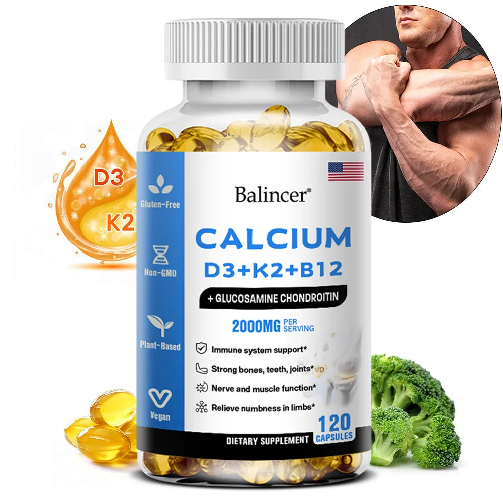 Calcium Capsules with Vitamin D3, K2 & B12 – 120 Count Vitamin Supplement Qst