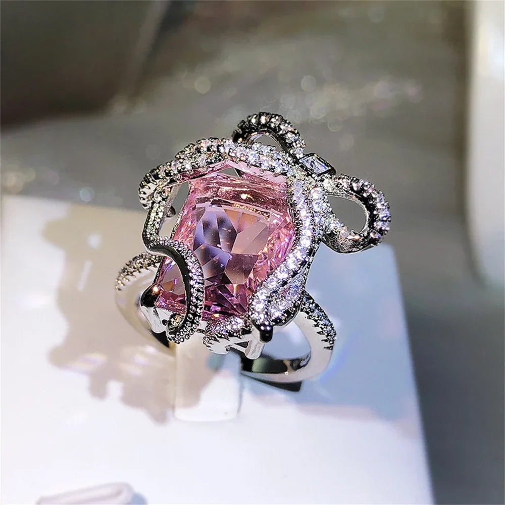Pink Sapphire Zircon Open Ring | Classic Women's Jewelry Fashion Ring Qme