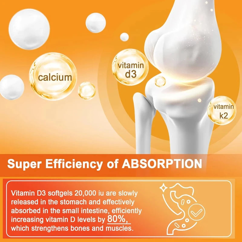 Vitamin D3 K2 Capsules 20,000 IU – Bone & Heart Support Vitamin Supplement Qst