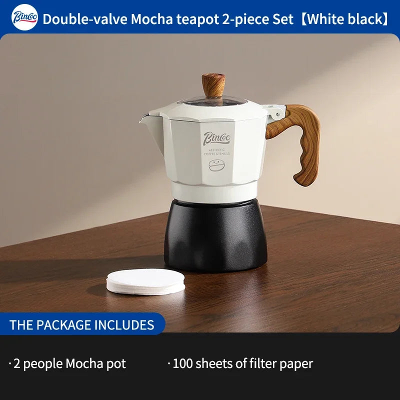 Bincoo Dual Valve Moka Pot Espresso Set with Electric Stove Moka Pot Set Qst 2pcs set black white