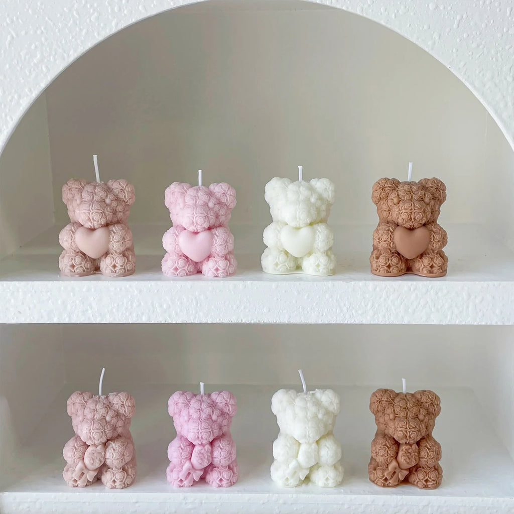 6-Piece Rose Bear Scented Candle Set – Home Décor Ornament Scented Candle Set Qme