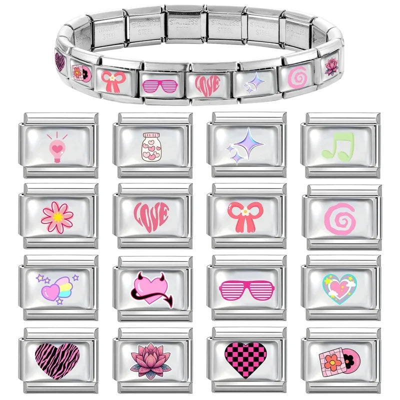 Pink Heart Butterfly Dice Cherry Italian Charm Links 9mm Italian Charm Links Qme