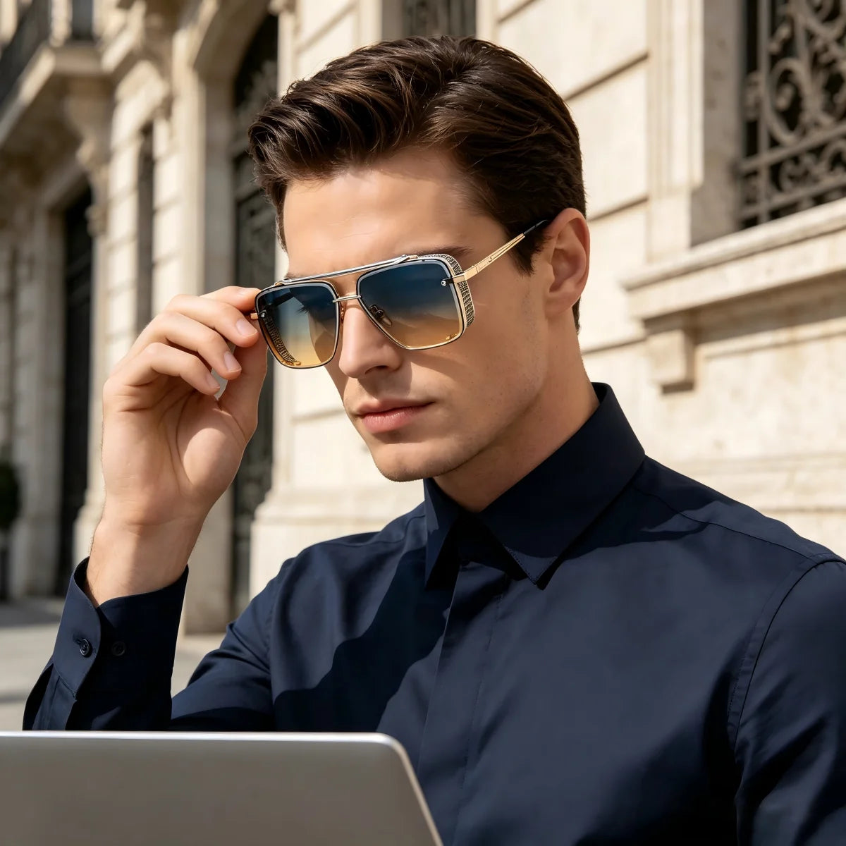 VOPHA Square Aviator Sunglasses UV400 Unisex Vintage Gradient Fashion Sunglasses Qst