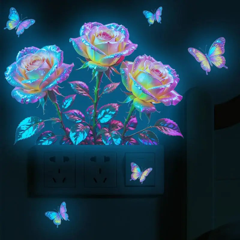 Glow-in-the-Dark Rose Wall Decals – Self-Adhesive PVC Stickers Wall Decal Sticker Qme
