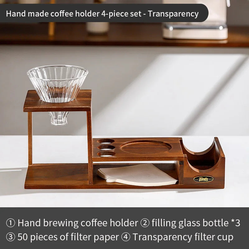 Bincoo Coffee Hand Grinder Storage Rack – 4-Piece Wood Set Coffee Organizer Rack Qst 4pcs set