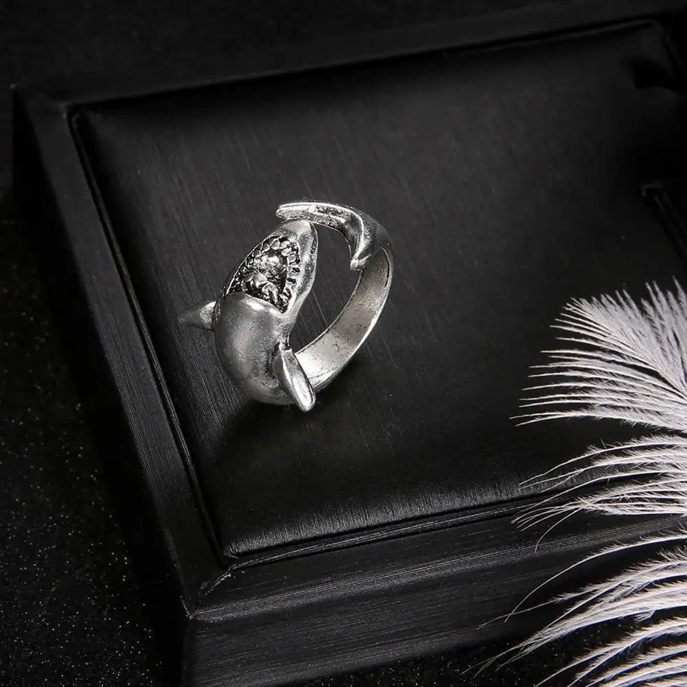 Vintage Shark Adjustable Metal Rings – Retro Gothic Animal Set Adjustable Fashion Ring Qme