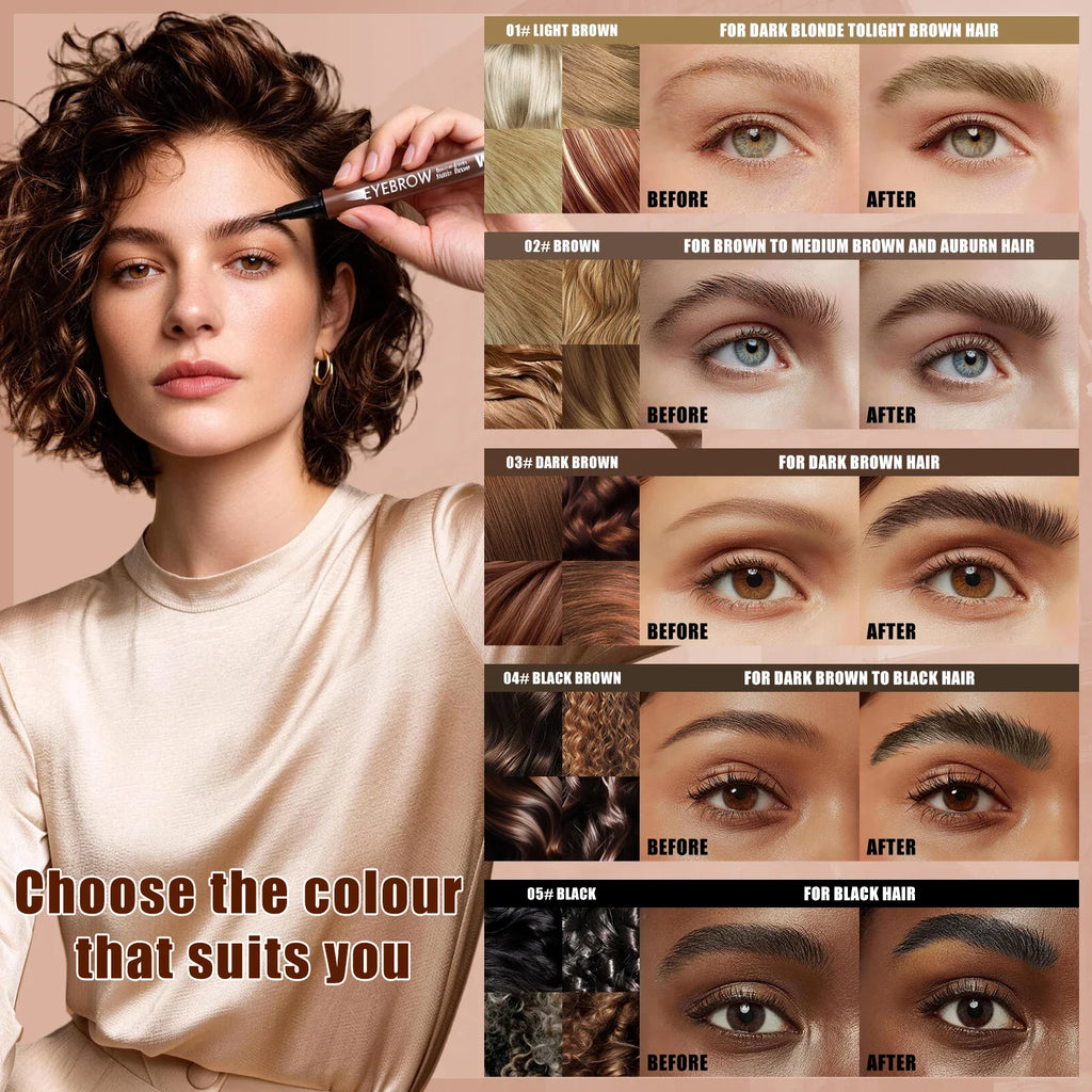 Qme Waterproof Liquid Eyebrow Pen – 5 Colors, Long-Lasting Liquid Eyebrow Pen Qme