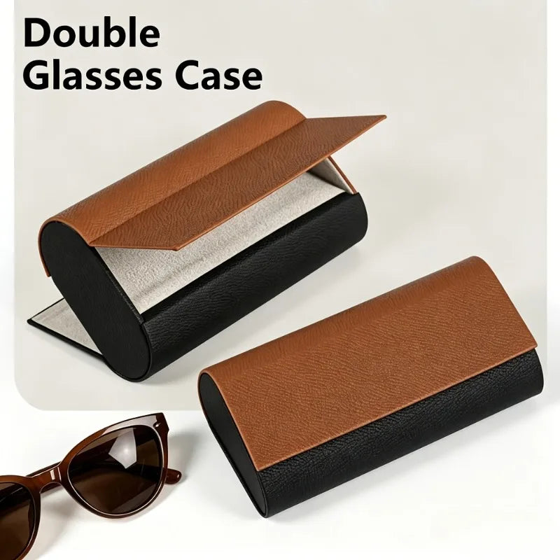 Double Layer Faux Leather Glasses Case | Magnetic Closure Eyewear Case Qme