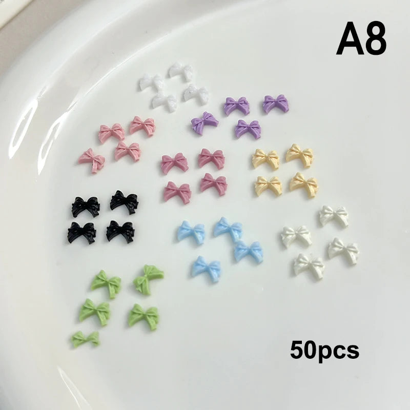 50Pcs 3D Ribbon Bowtie Nail Art Charms – Resin Nail Decor Nail Art Charms Qst A8