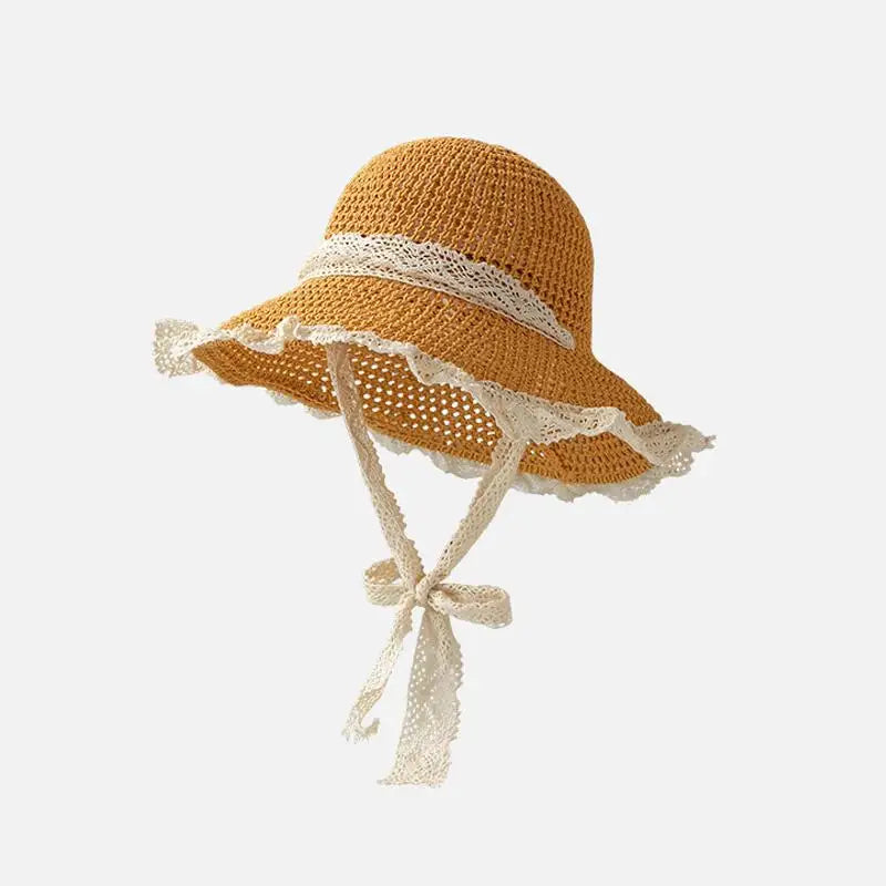 Women's Wide Brim Lace Straw Hat – Beach Sun Cap Straw Sun Hat Qst A2