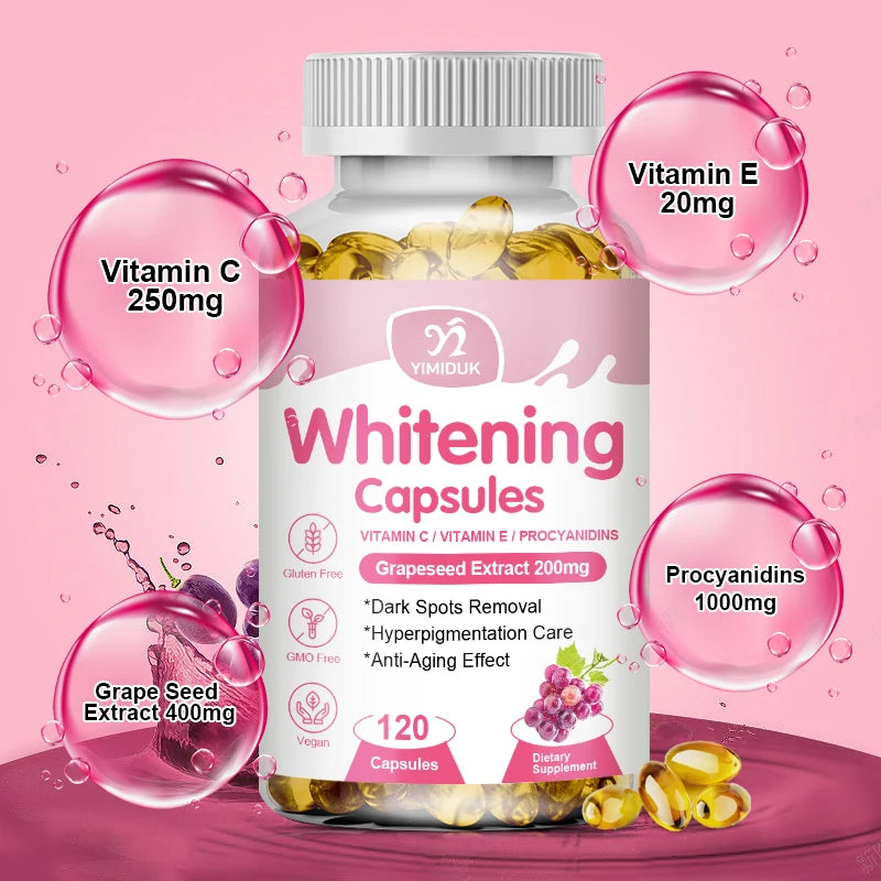 Yimiduk Brightening Capsules – Vitamin C, Grape Seed & Collagen Skin Brightening Supplement Qst