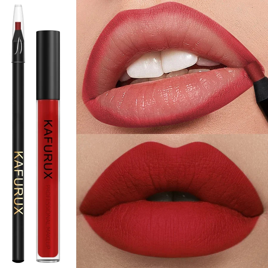 Matte Glaze Liquid Lipstick & Lip Liner Pen | Korean Makeup Liquid Lipstick Set Qme 7010 7103