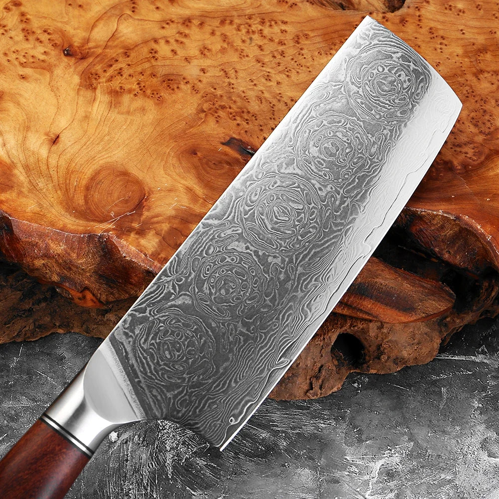 Xituo 7" Nakiri Knife – Damascus Steel & Rosewood Handle Nakiri Kitchen Knife Qst
