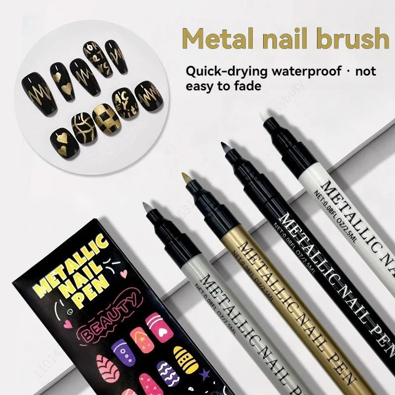 4-Color Metal Nail Art Graffiti Marker Pens – Waterproof DIY Nail Art Marker Set Qme
