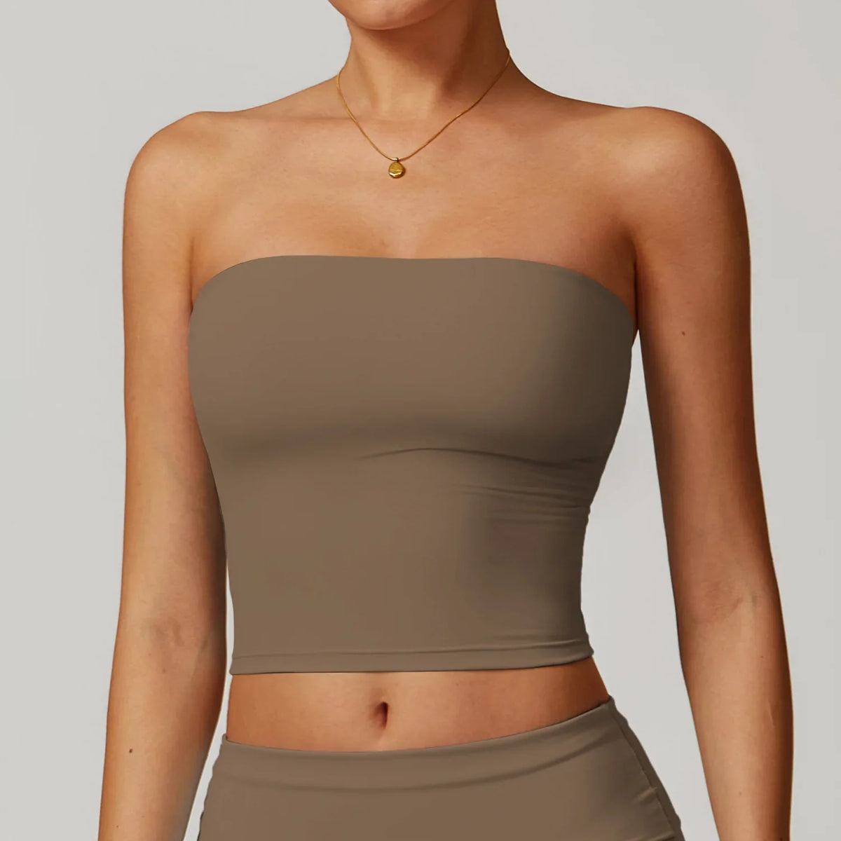 Women's Strapless Sports Bra Yoga Vest | Open Back, 9 Colors Strapless Sports Bra Qme Mocha Brown S