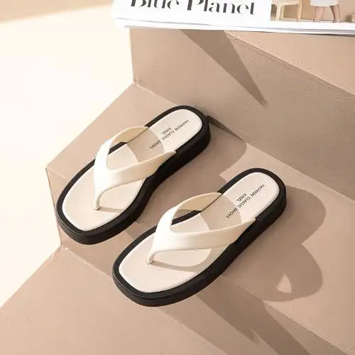 Women's Platform Flip Flops – Thick Bottom Leather Sandals Platform Flip Flops Qme MB 36