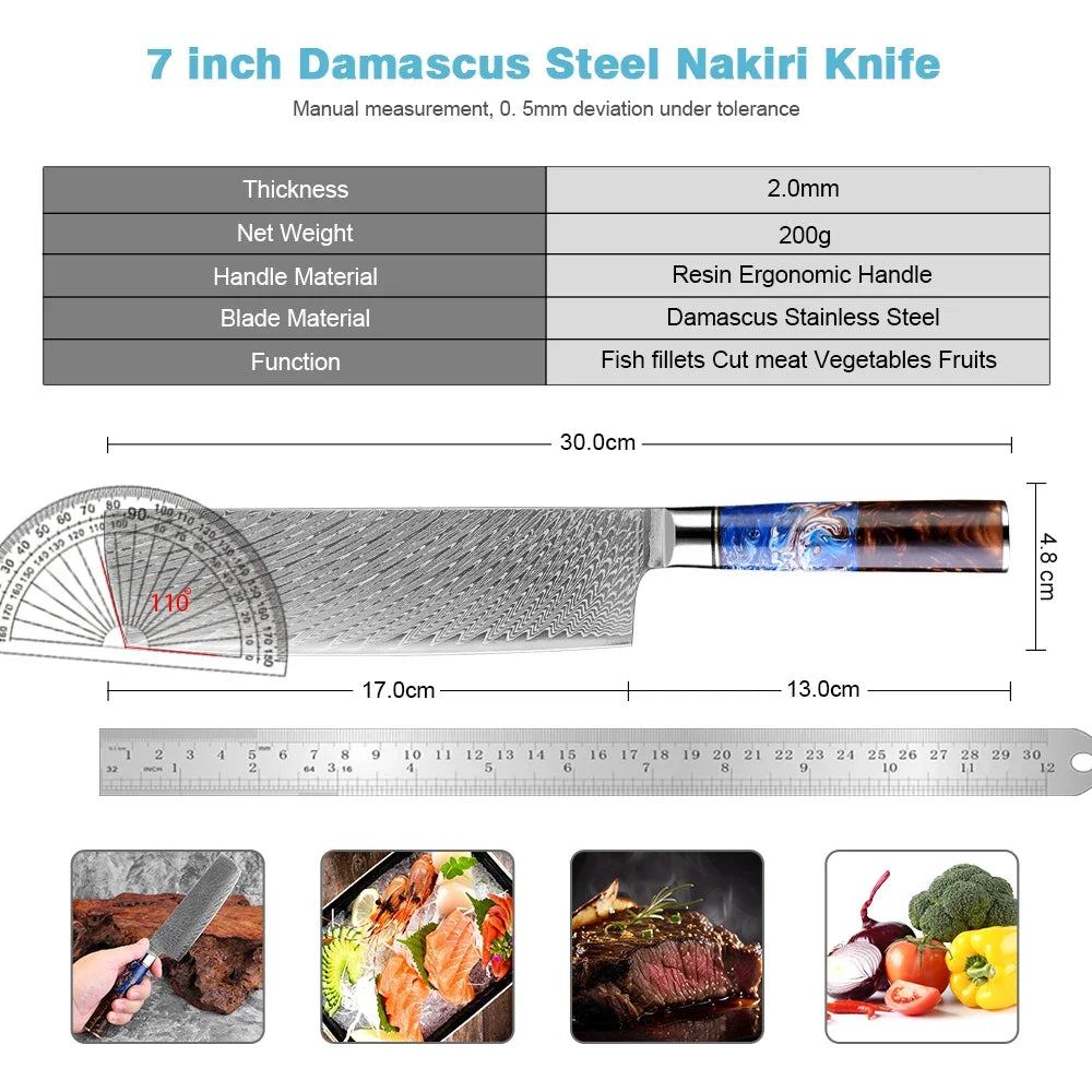 XITUO 7" Nakiri Knife – 67-Layer Damascus Steel Chef Knife Damascus Nakiri Knife Qst
