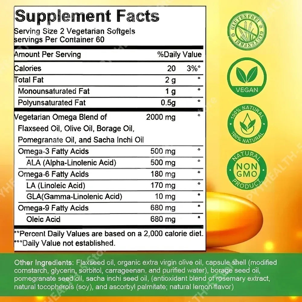 Plant-Based Omega 3-6-9 Softgels – Vegan, 120 Count Omega Supplement Qst