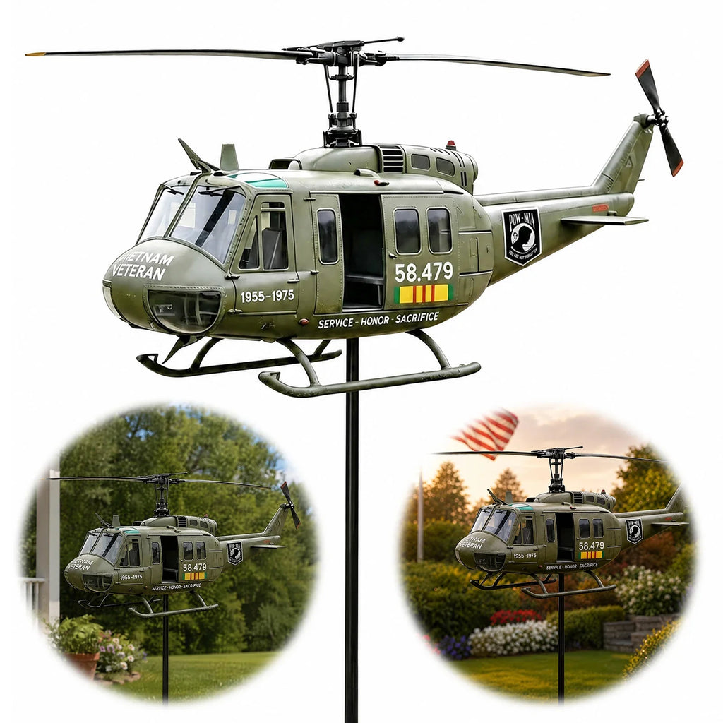 Metal Patriotic Helicopter Wind Spinner Garden Windmill Stake Garden Wind Spinner Qme