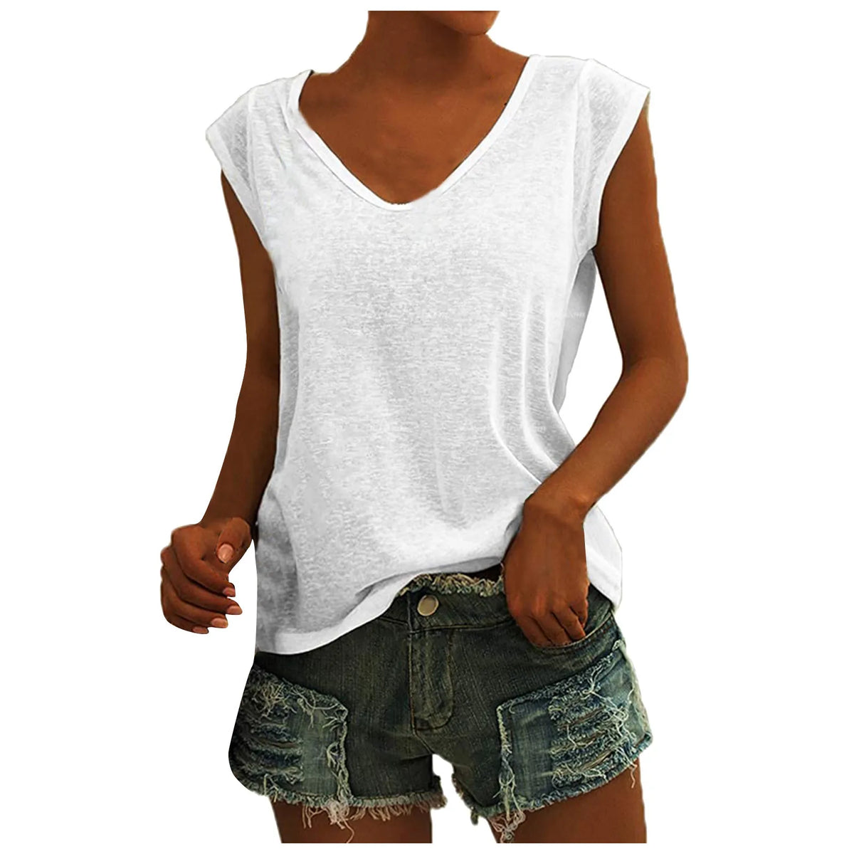 Women's Minimalist V-Neck Sleeveless Top | 12 Colors, S–XXL Sleeveless Tank Top Qme