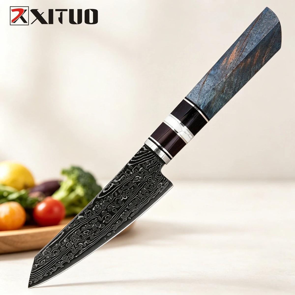 XITUO Damascus Steel Kitchen Knife Set 1–6PCS Wood Handle Kitchen Knife Set Qst Paring Knife