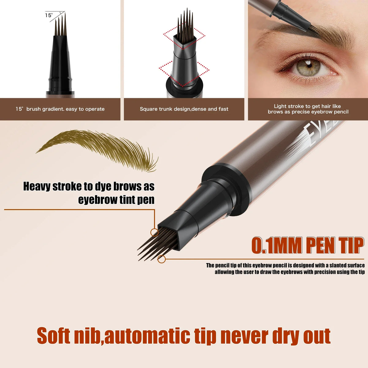 Qme Waterproof Liquid Eyebrow Pen – 5 Colors, Long-Lasting Liquid Eyebrow Pen Qme