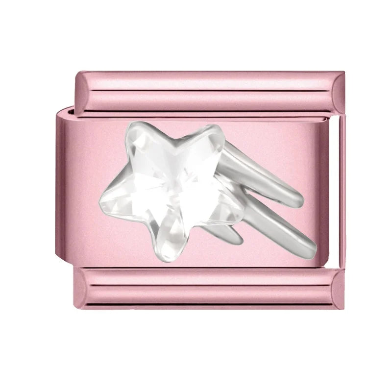 Zircon Flower Heart Bow Pink DIY Charm Bracelet | Stainless Steel DIY Charm Bracelet Qme Style 35
