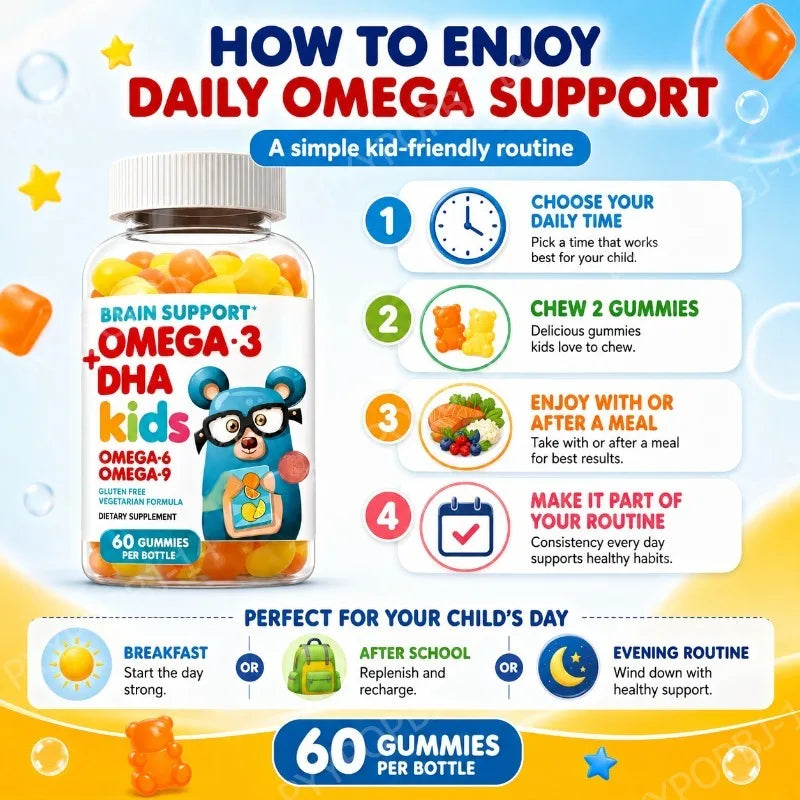 Kids Omega 3 DHA Gummies – Algae & Chia Oil, 60ct Vegetarian Kids Vitamin Gummies Qst