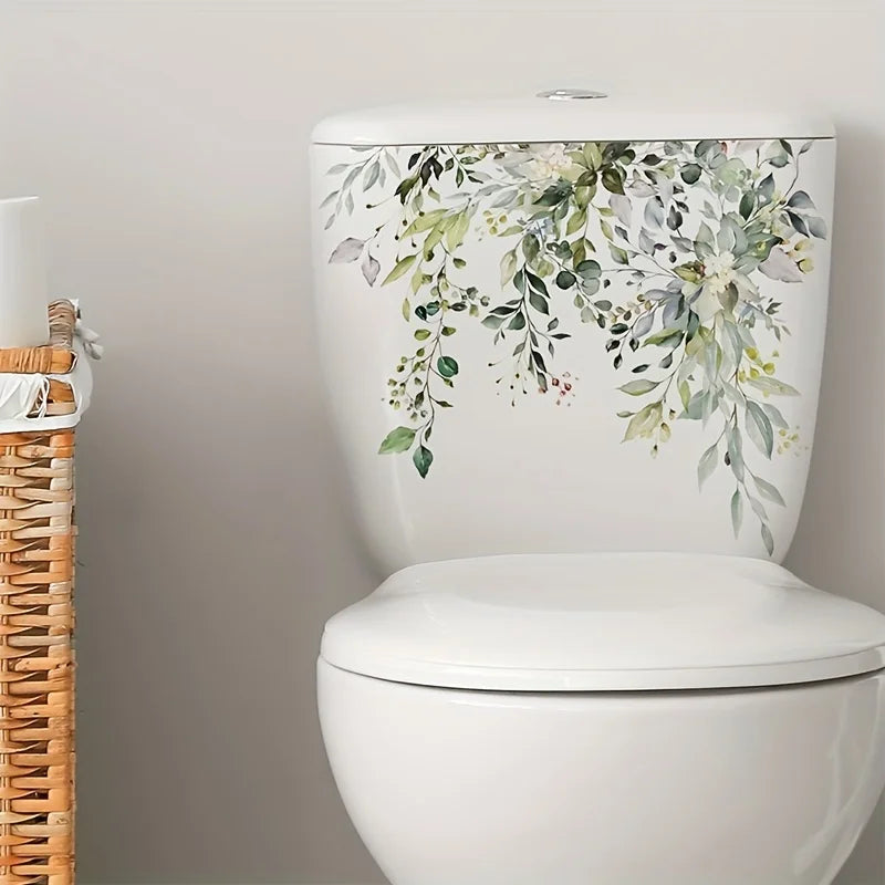 Fresh Plant Flower Leaf Wall Sticker | Bathroom Decor Wall Sticker Decal Qme light green