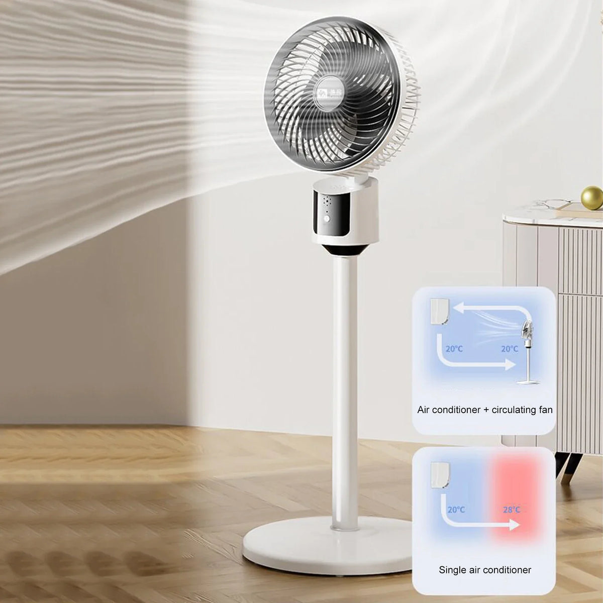 Quiet 3-Speed USB Standing Floor Fan – Lightweight Pedestal Fan Pedestal Standing Fan Qme
