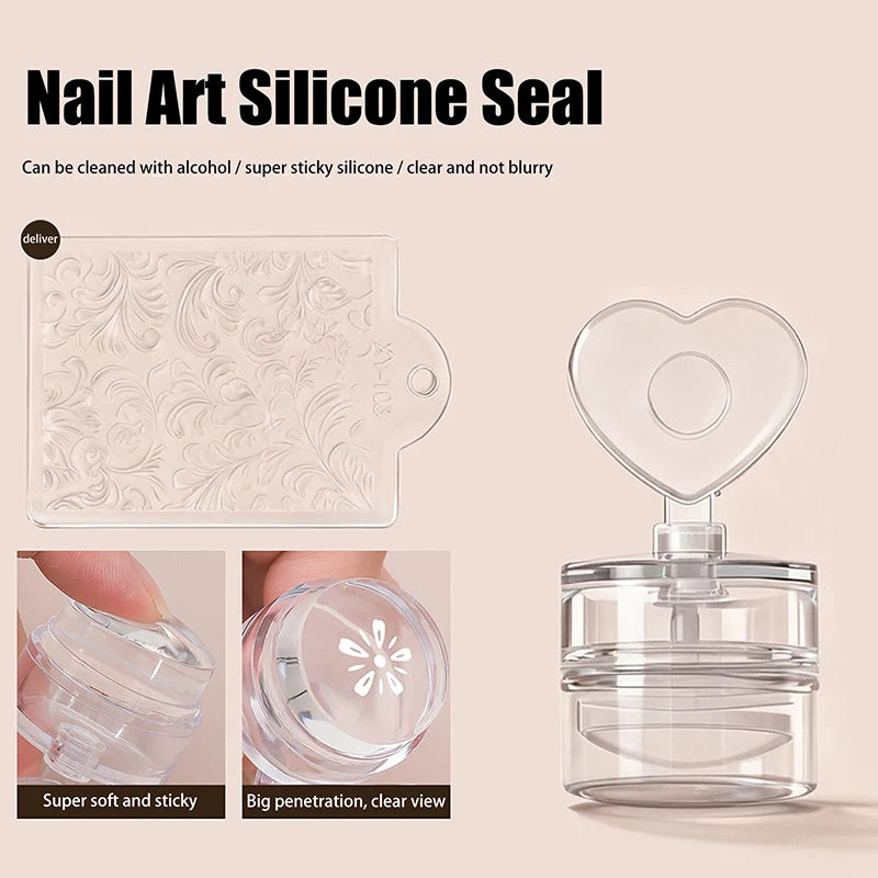 Silicone Jelly Nail Stamper with Scraper – French & Floral Art Nail Art Stamper Qst