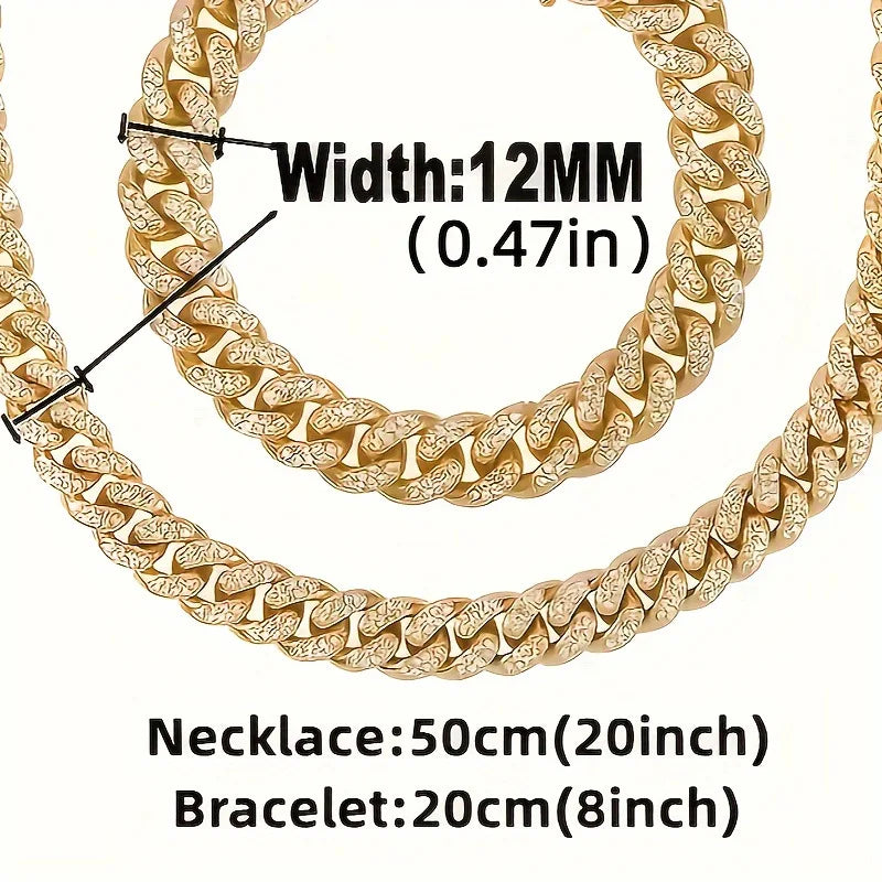 Men's 4-Piece Watch, Cuban Necklace, Bracelet & Cross Set Men's Jewelry Set Qme