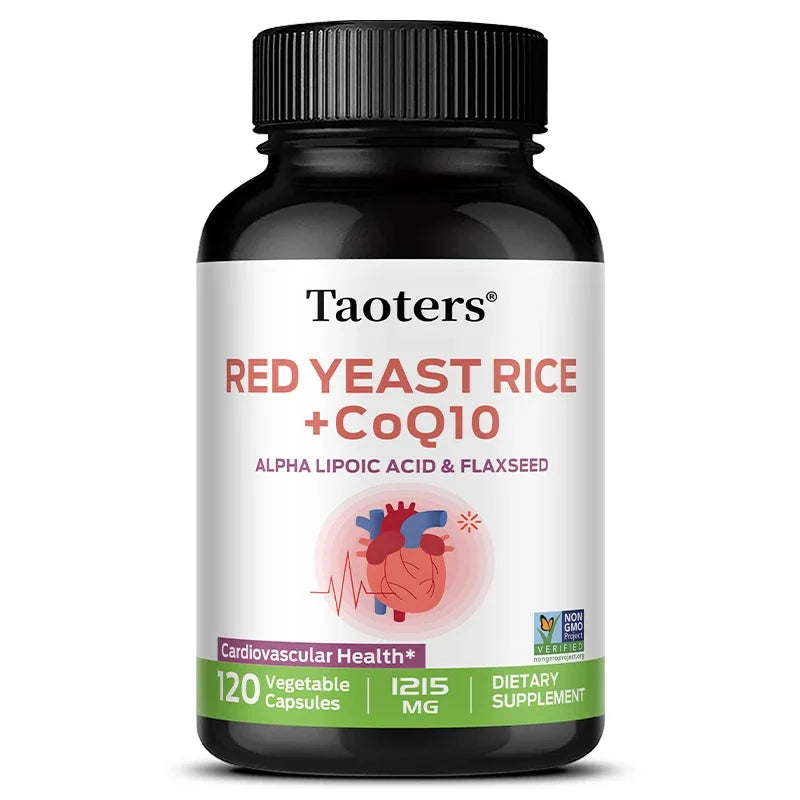 Red Yeast Rice & CoQ10 Capsules – Antioxidant & Heart Wellness Herbal Supplement Qst 120 count-1 bottle