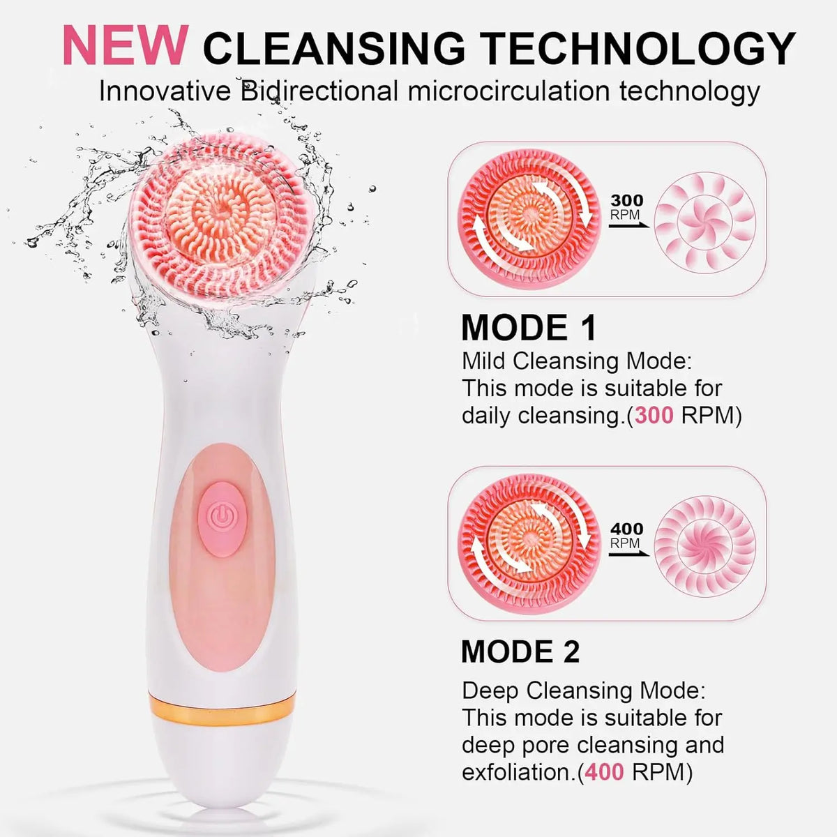 VIMYSHOW 3-in-1 Electric Spin Facial Cleansing Brush – IPX7 Waterproof Facial Cleansing Brush Qst