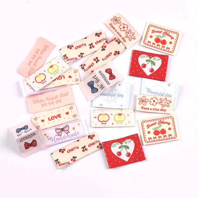 18 Cherry Peach Fabric Sew-On Labels | DIY Craft Tags Fabric Sew-On Labels Qme