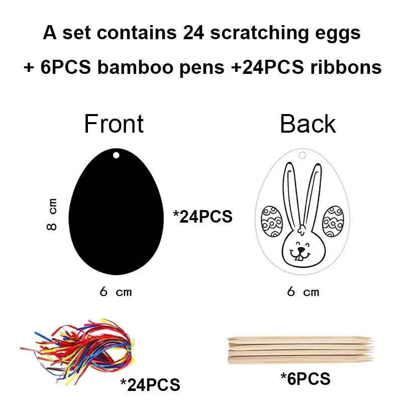 Kids Scratch Art Easter Egg Hanging Decorations – 24 Pcs Easter Party Decoration Qme