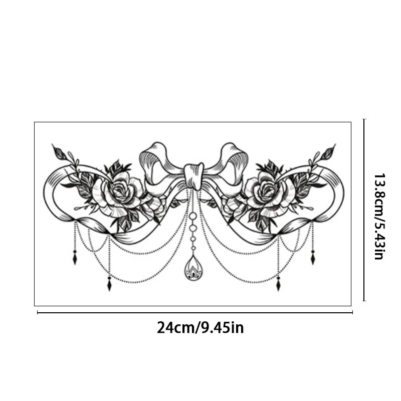 Black Bow Flower Temporary Tattoo Sticker – Chest Back Abdomen Temporary Tattoo Sticker Qme BC-030