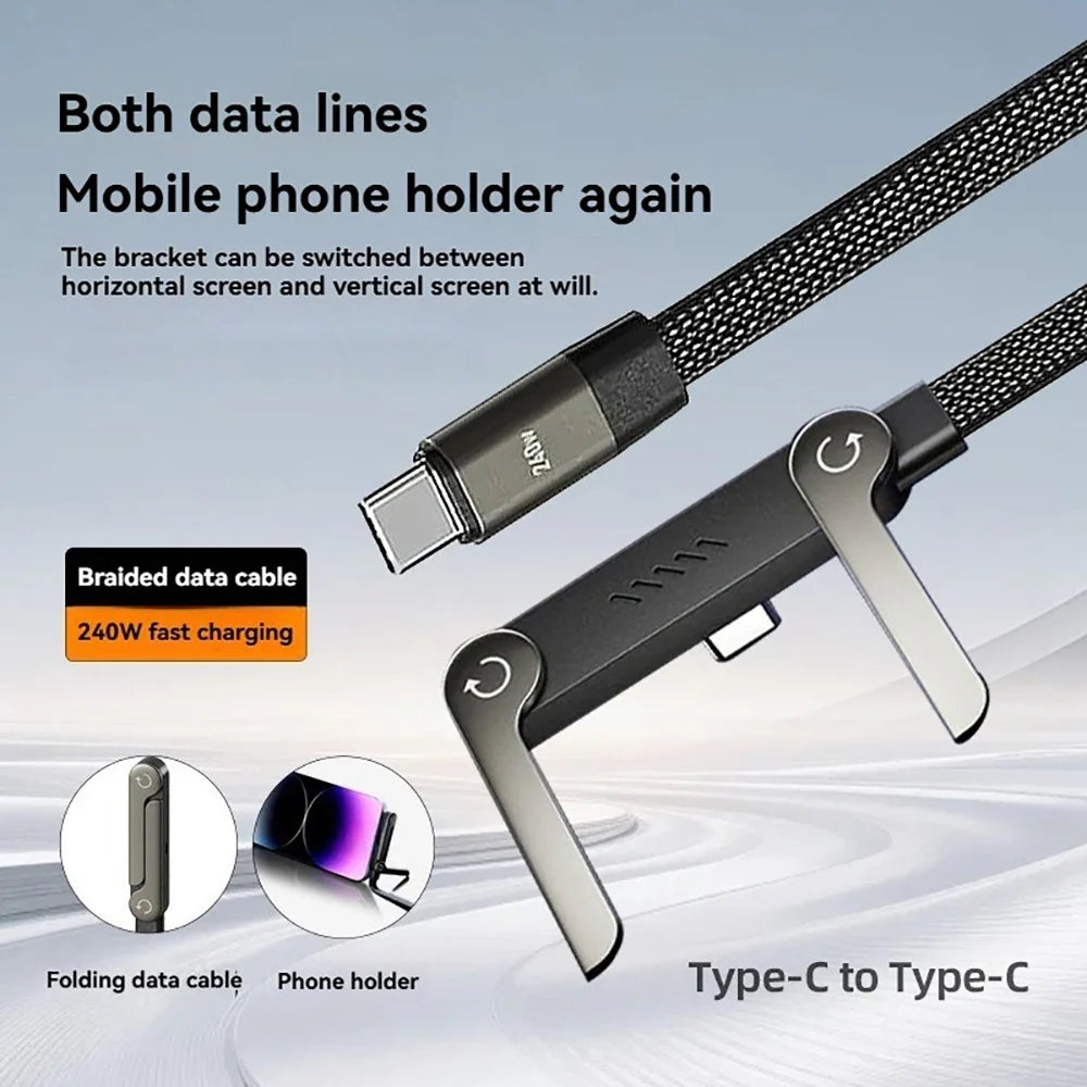 USB-C 240W Fast Charging Cable with Foldable Phone Stand USB-C Charging Cable Qme