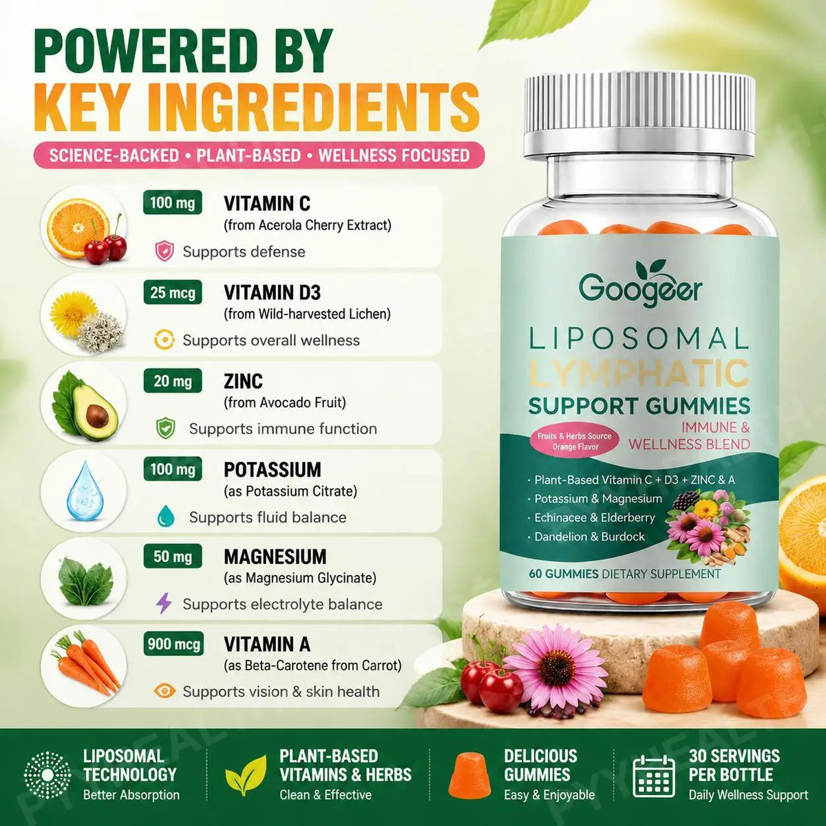 Herbal Wellness Gummies – Vitamin C D3 Zinc Elderberry, 60ct Herbal Wellness Gummies Qst