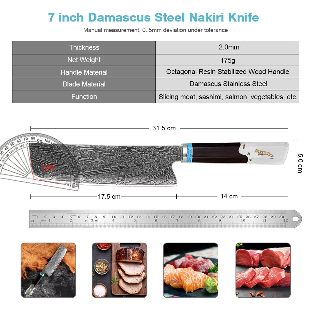 XITUO 7" Nakiri Knife – Japanese Damascus Steel Chef Knife Nakiri Chef Knife Qst
