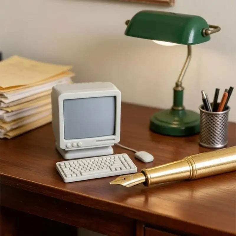 Miniature Retro Desktop Computer 1:12 1:18 Dollhouse Decor Dollhouse Accessory Qst