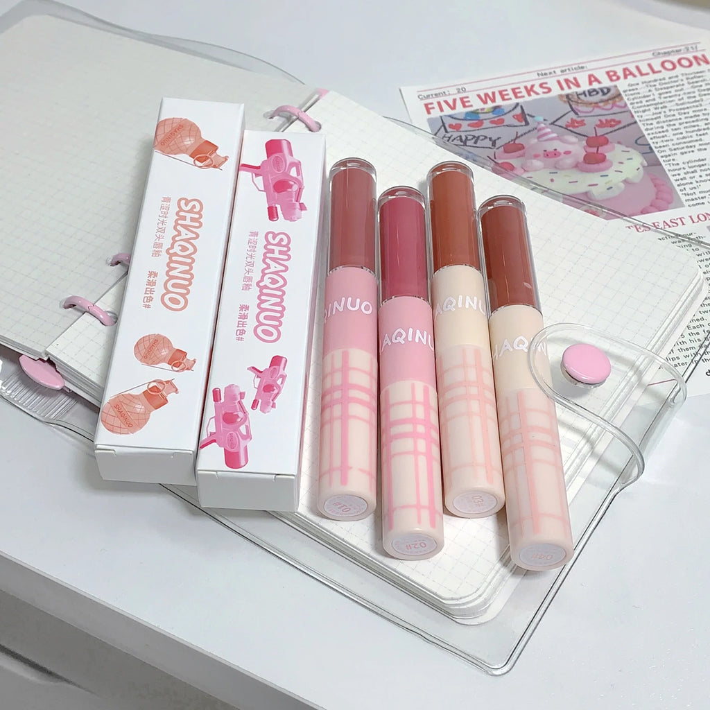 Double-Ended Lip Glaze – Matte & Mirror Water-Gloss | Qme Lip Glaze Qme