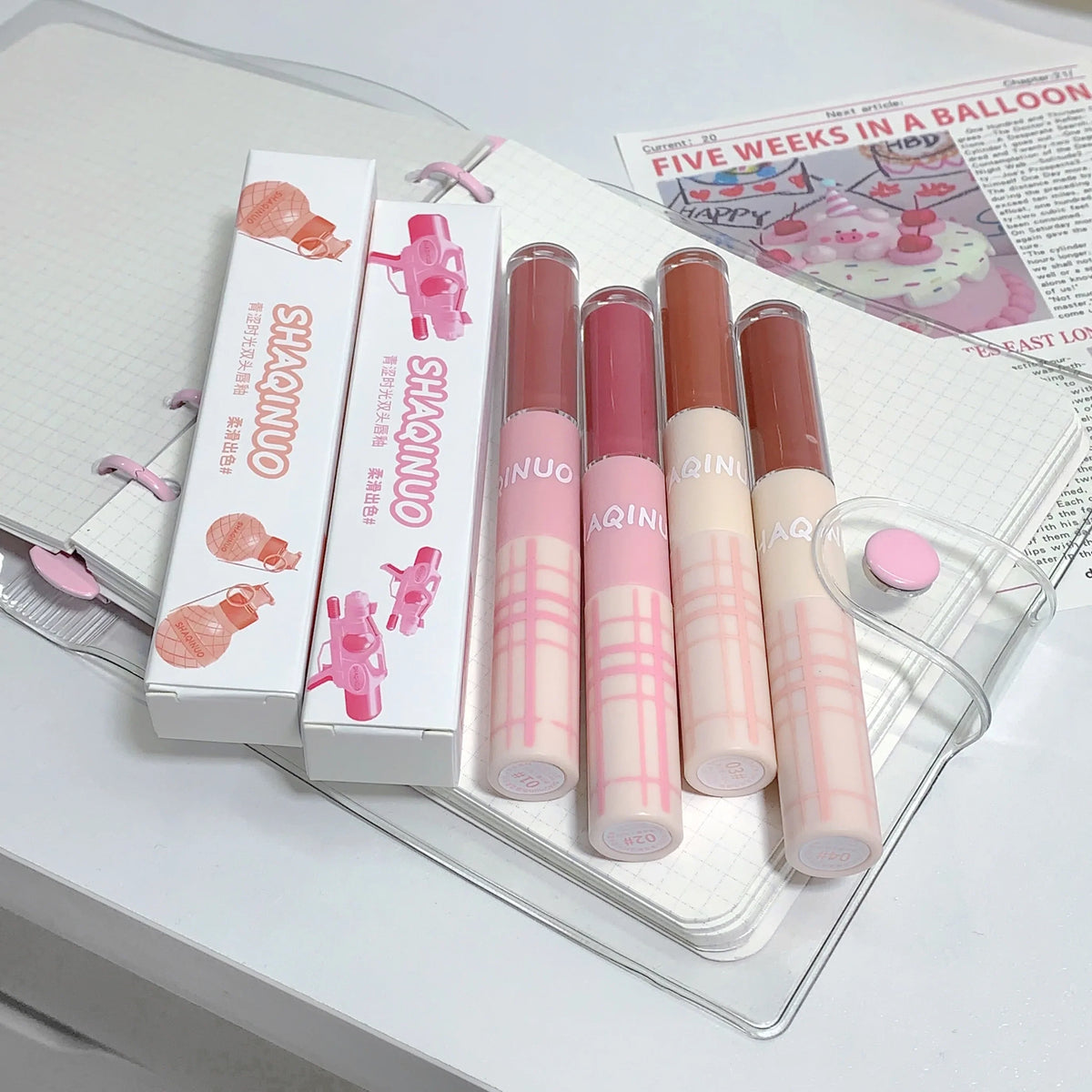 Double-Ended Lip Glaze – Matte & Mirror Water-Gloss | Qme Lip Glaze Qme