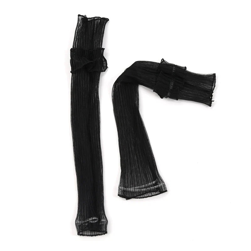Women's Long Sun-Protective Fingerless Arm Sleeve Gloves Fingerless Arm Sleeves Qme black one size