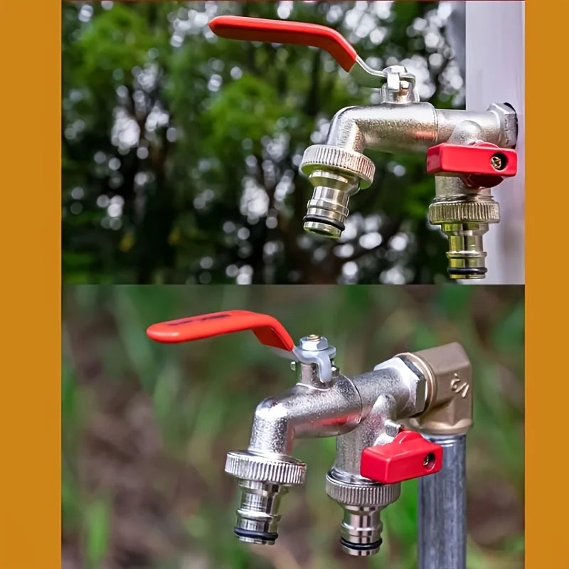 Dual Socket Garden Faucet Universal Threaded Metal Tap Garden Hose Faucet Qme