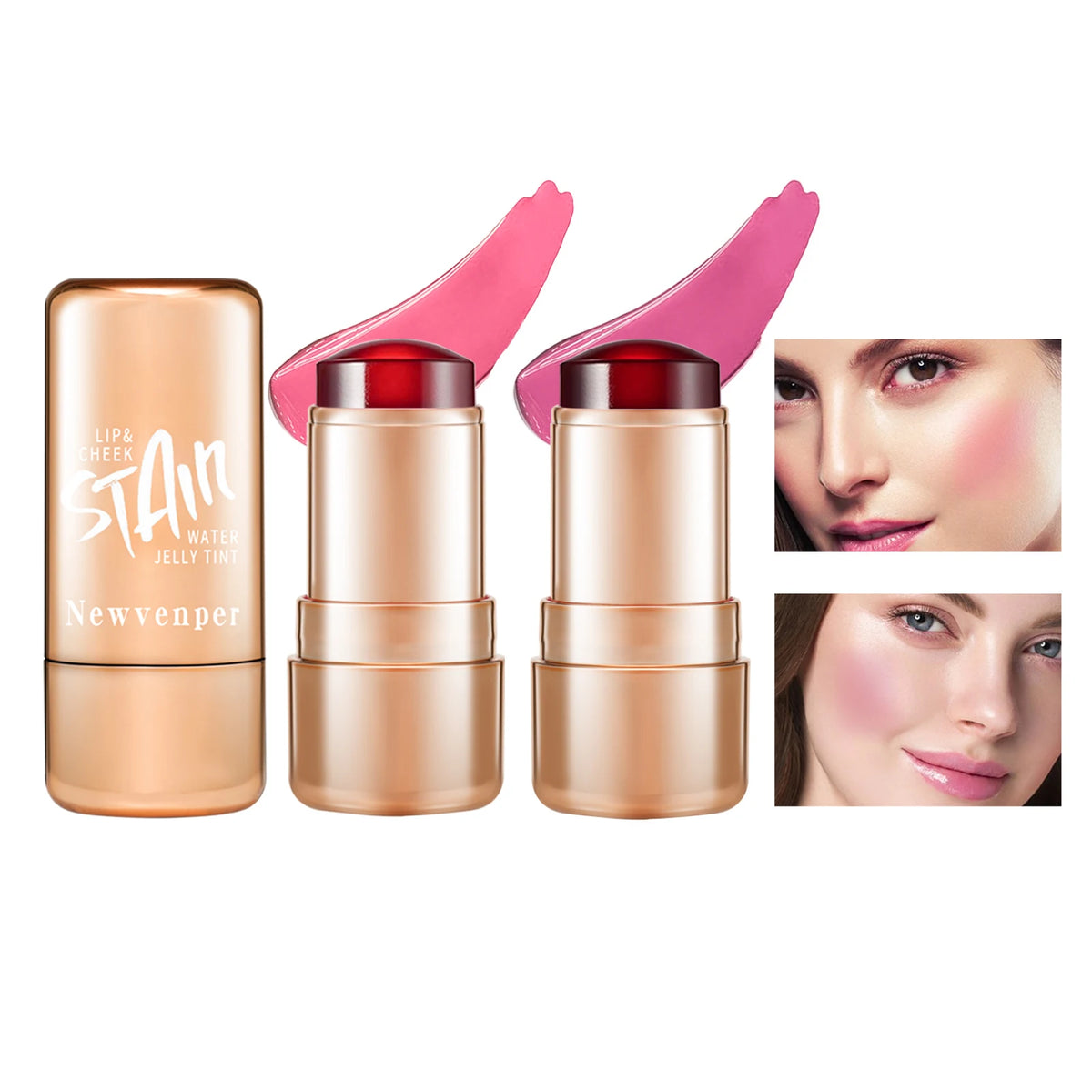 NEWVENPER Water Jelly Tint Blush Stick – Face & Lips Blush Tint Stick Qst Pink