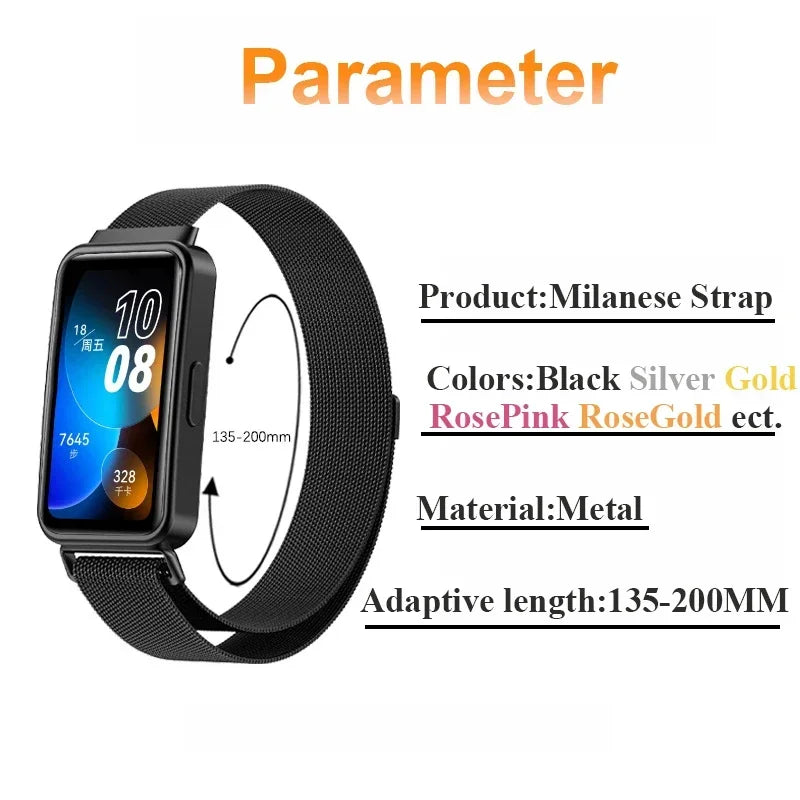Huawei Band 8 & 9 Milanese Metal Strap + TPU Case Protector Smartband Strap Bundle Qme