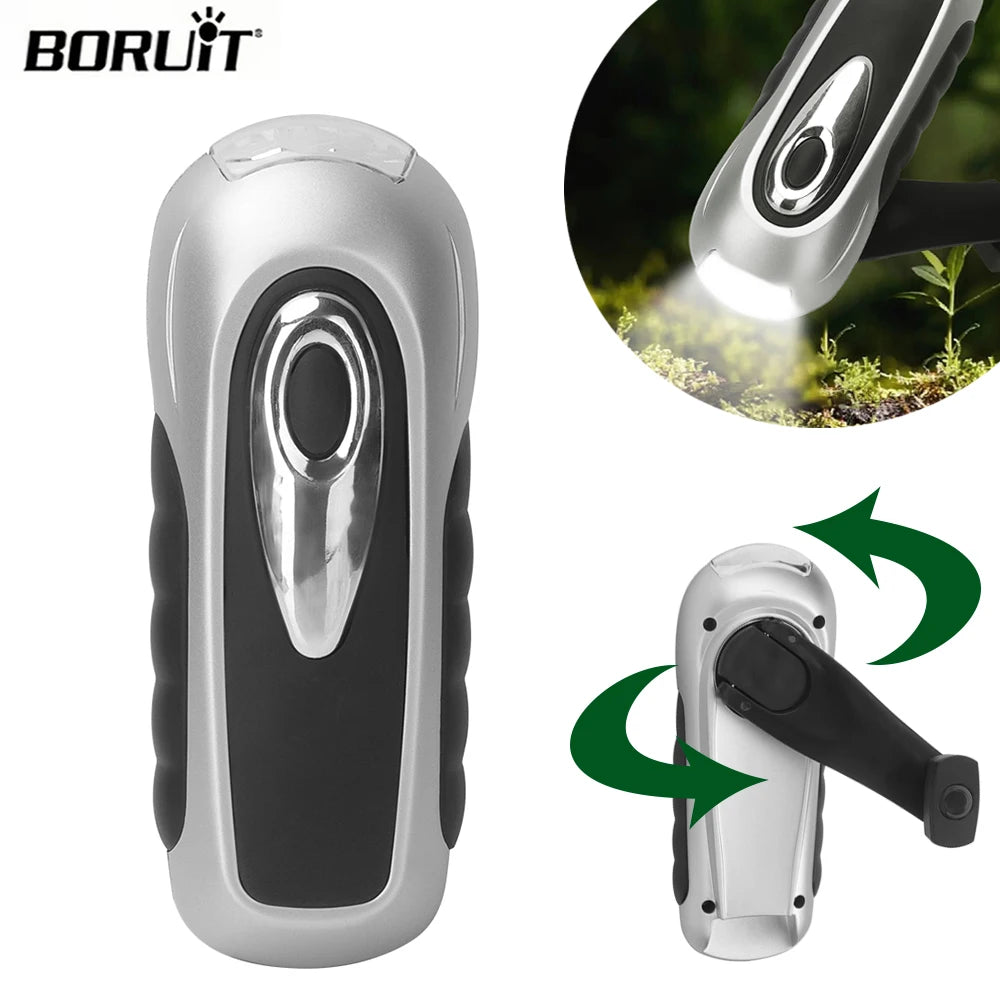 BORUIT Hand Crank LED Flashlight – Emergency Survival Torch Hand Crank Flashlight Qst